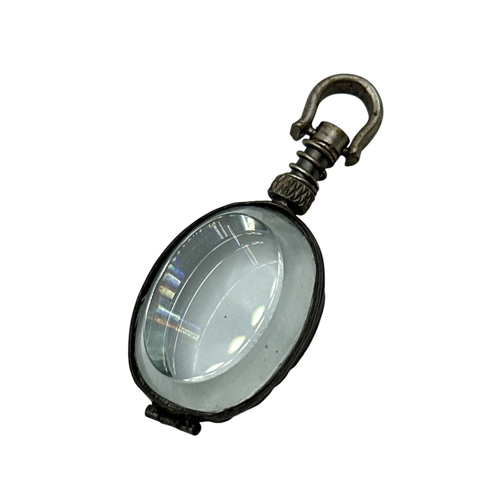 Antique Style Oval Double Domed Glass Locket Pendant Silver Tone Magnifying Case